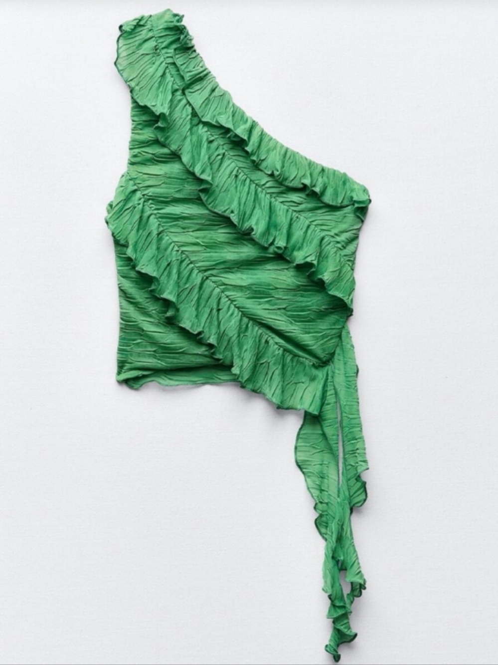 Zara- One-Shoulder Green Ruffle Top